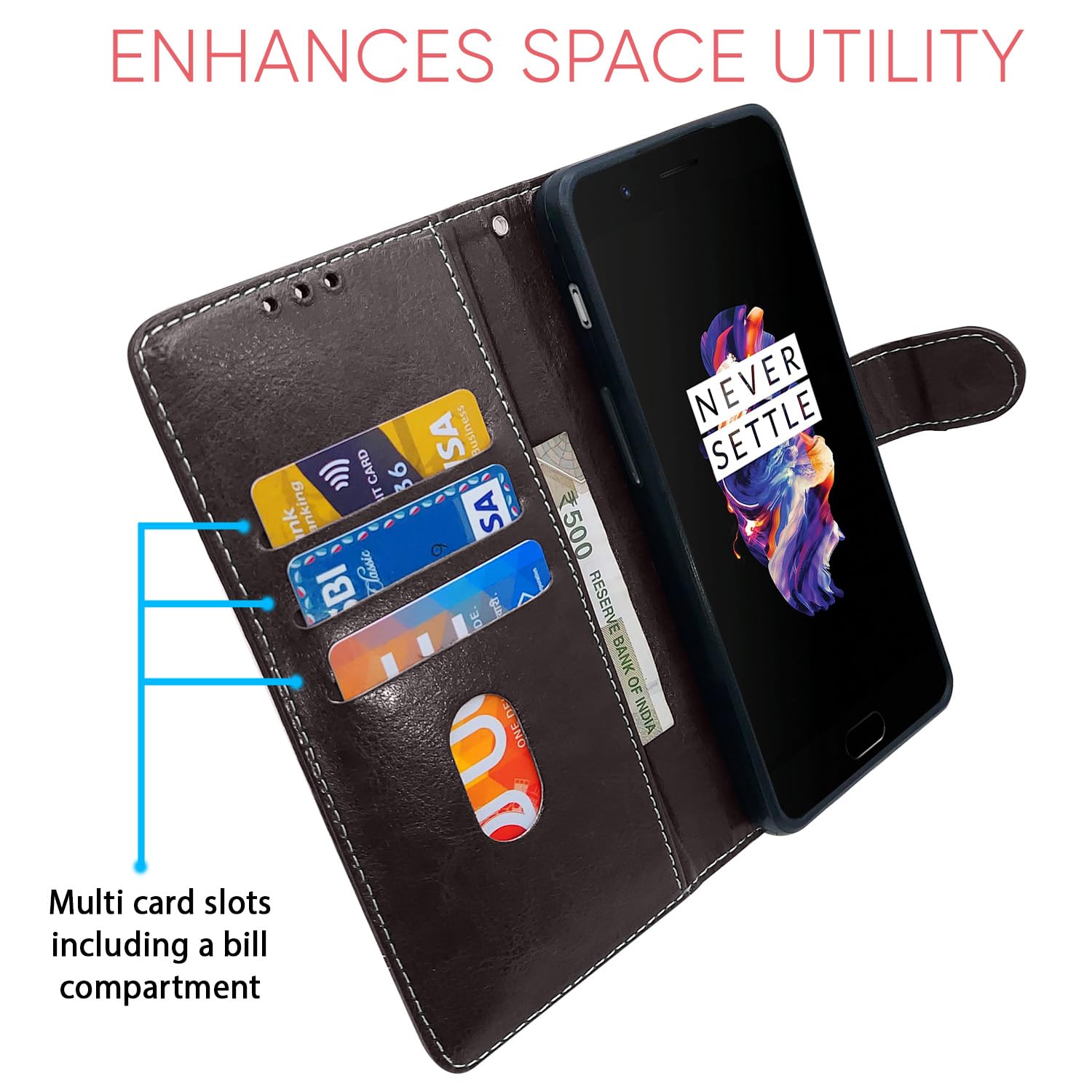 Pikkme OnePlus 5 Magnetic coffee & brown flip cover – photo 3
