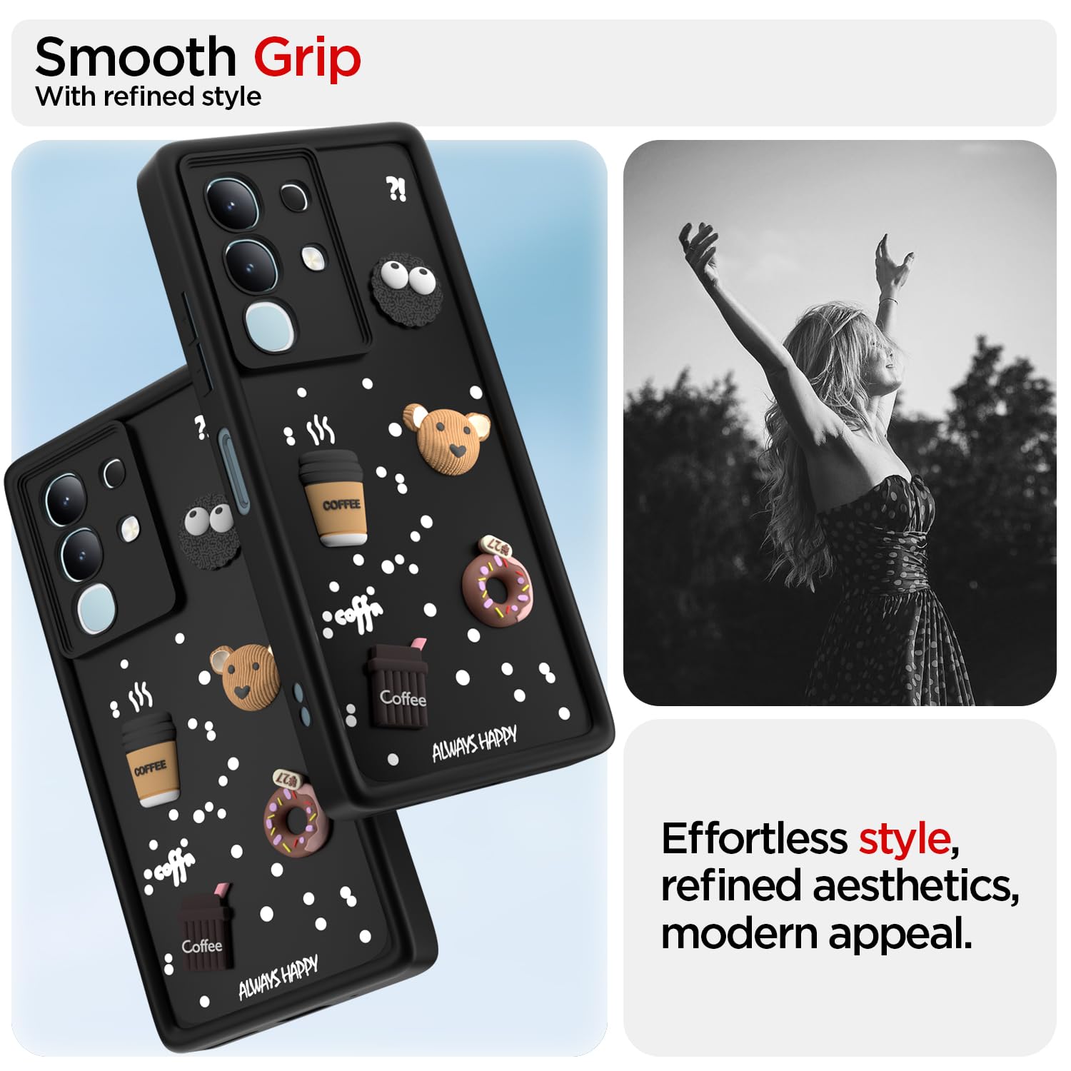 Pikkme Vivo T4x 5G / iQoo Z10x 5G Cute Fun Cartoon 3D Bear Coffee Back Cover (Black)