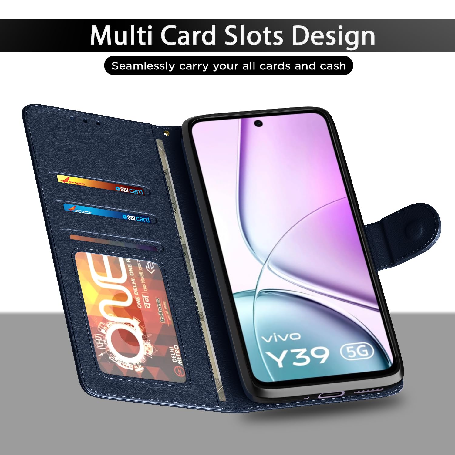 Pikkme Vivo Y39 5G Vintage Flip Cover (Blue)