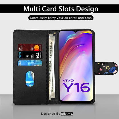 Pikkme black flower flip cover for Vivo Y16 – photo 2