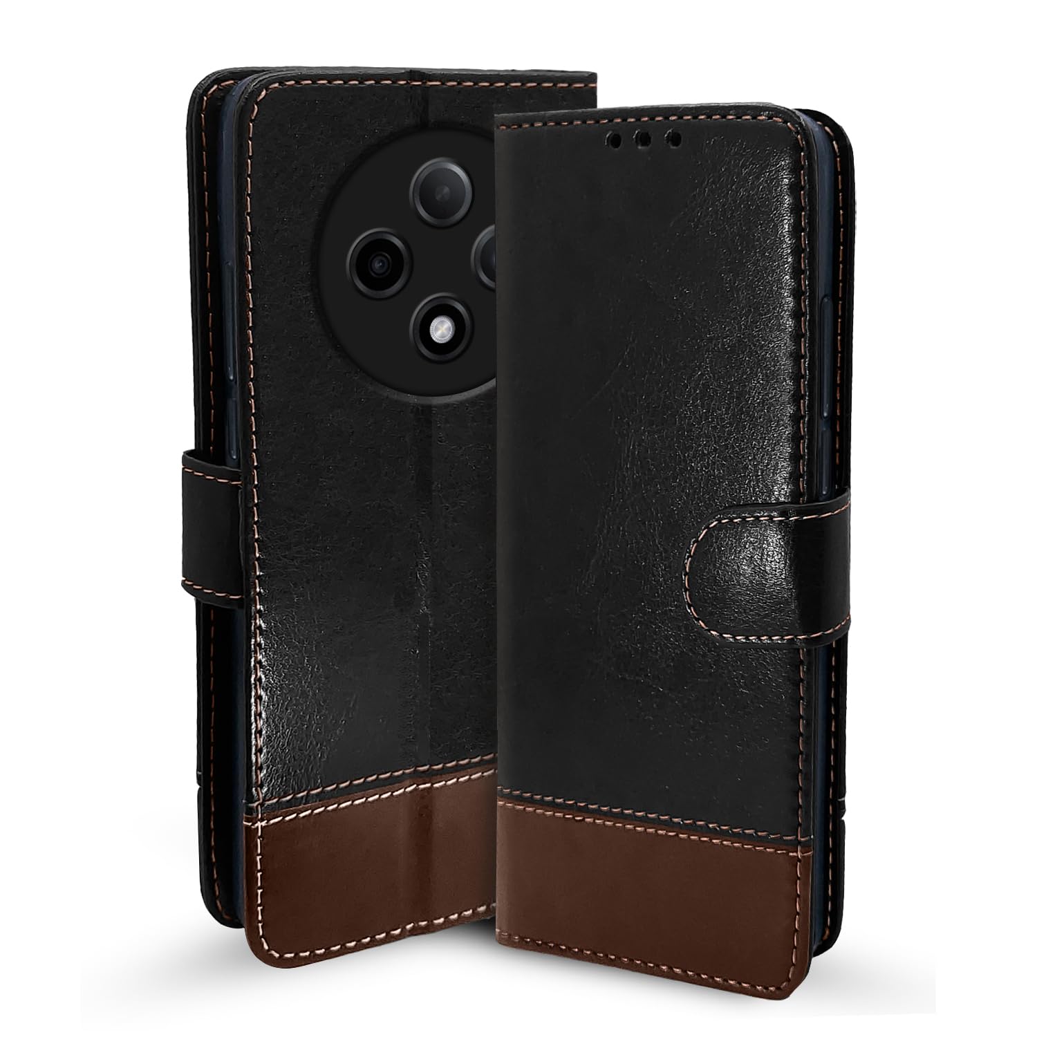 Black & brown Magnetic wallet flip cover for Oppo F27 Pro Plus 5G – Pikkme
