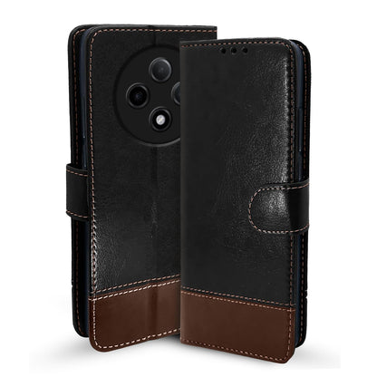 Black & brown Magnetic wallet flip cover for Oppo F27 Pro Plus 5G – Pikkme