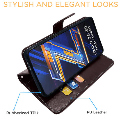 Pikkme coffee & brown Magnetic wallet flip cover for iQOO Z5 5G – photo 5