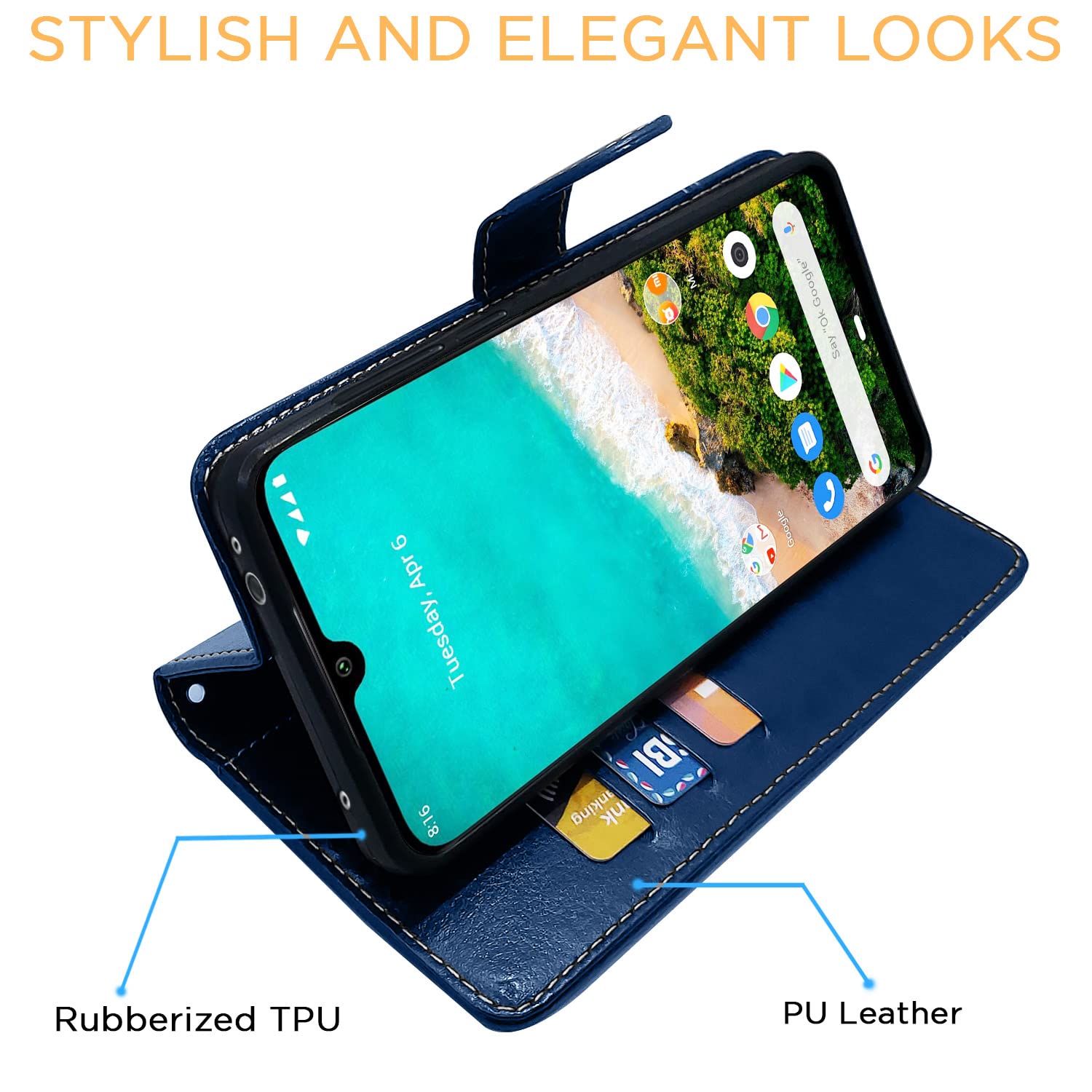 Blue & brown Magnetic flip cover for Mi A3 – Pikkme – photo 5