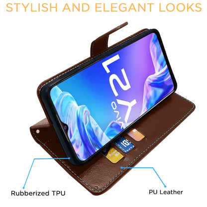 Vivo Y21 2021/Y33s Magnetic wallet flip cover in brown & coffee by Pikkme – photo 5