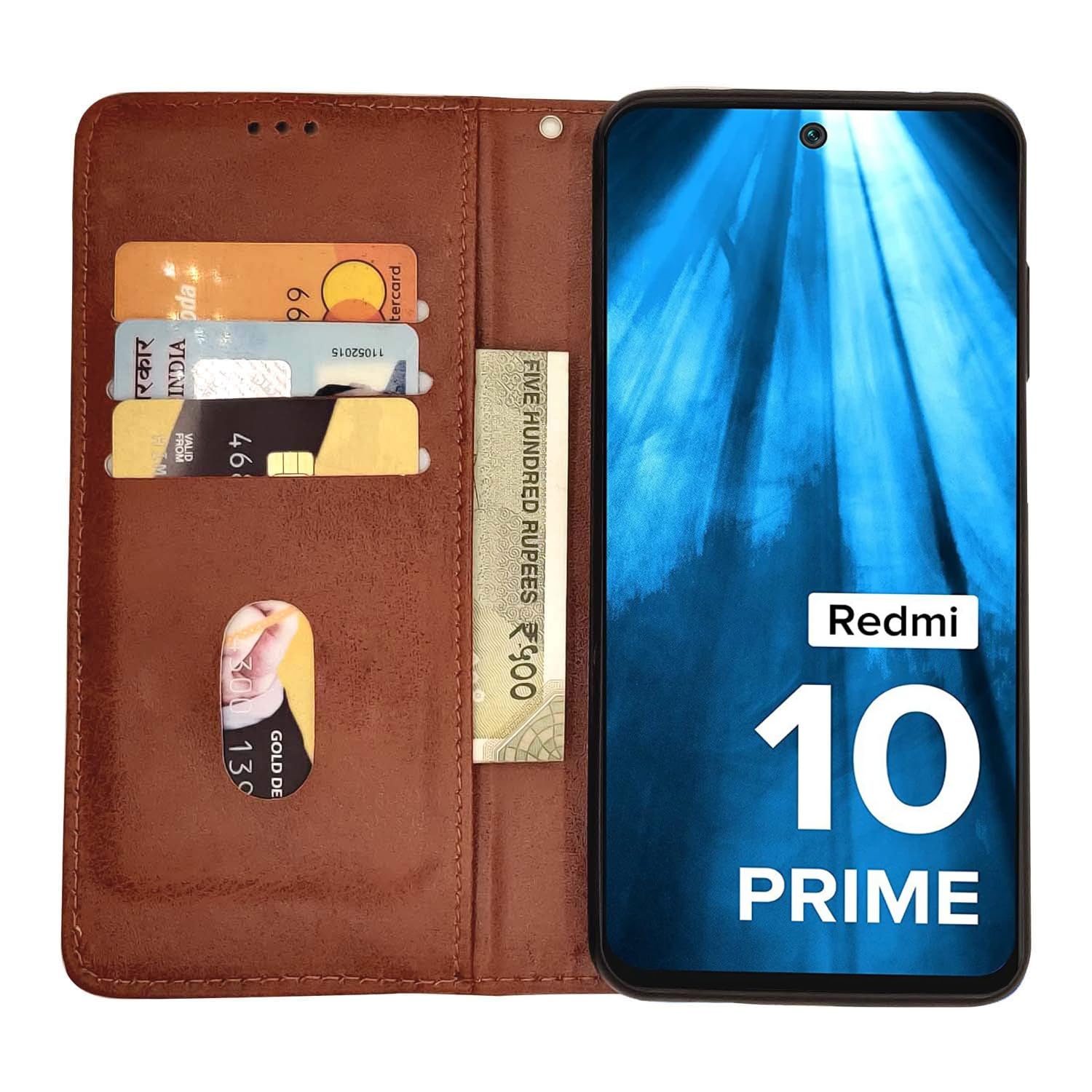 Pikkme Mi Redmi 10 Prime Premium Leather Magnetic Flip Cover (Brown)