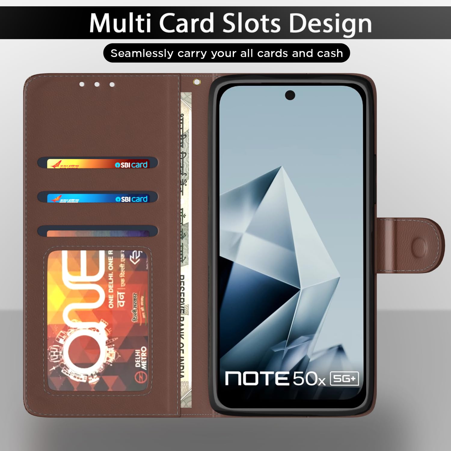 Pikkme tan wallet flip cover for Infinix Note 50x 5G – photo 5