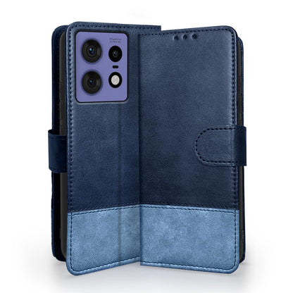 Pikkme Moto Edge 50 Pro 5G Flip Case Contrast Leather Finish (Navy Blue)