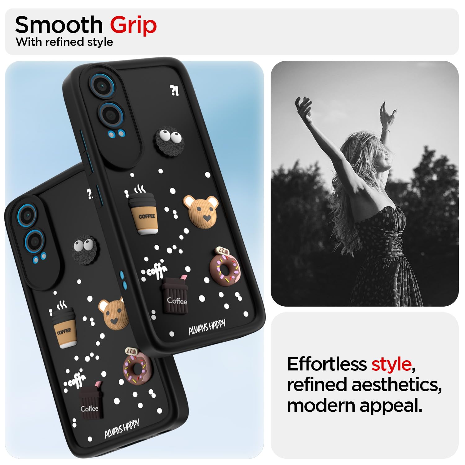 Pikkme  OnePlus Nord Ce 4 Lite 5G  Cute Fun Cartoon 3D Bear Coffee Back Cover (Black)