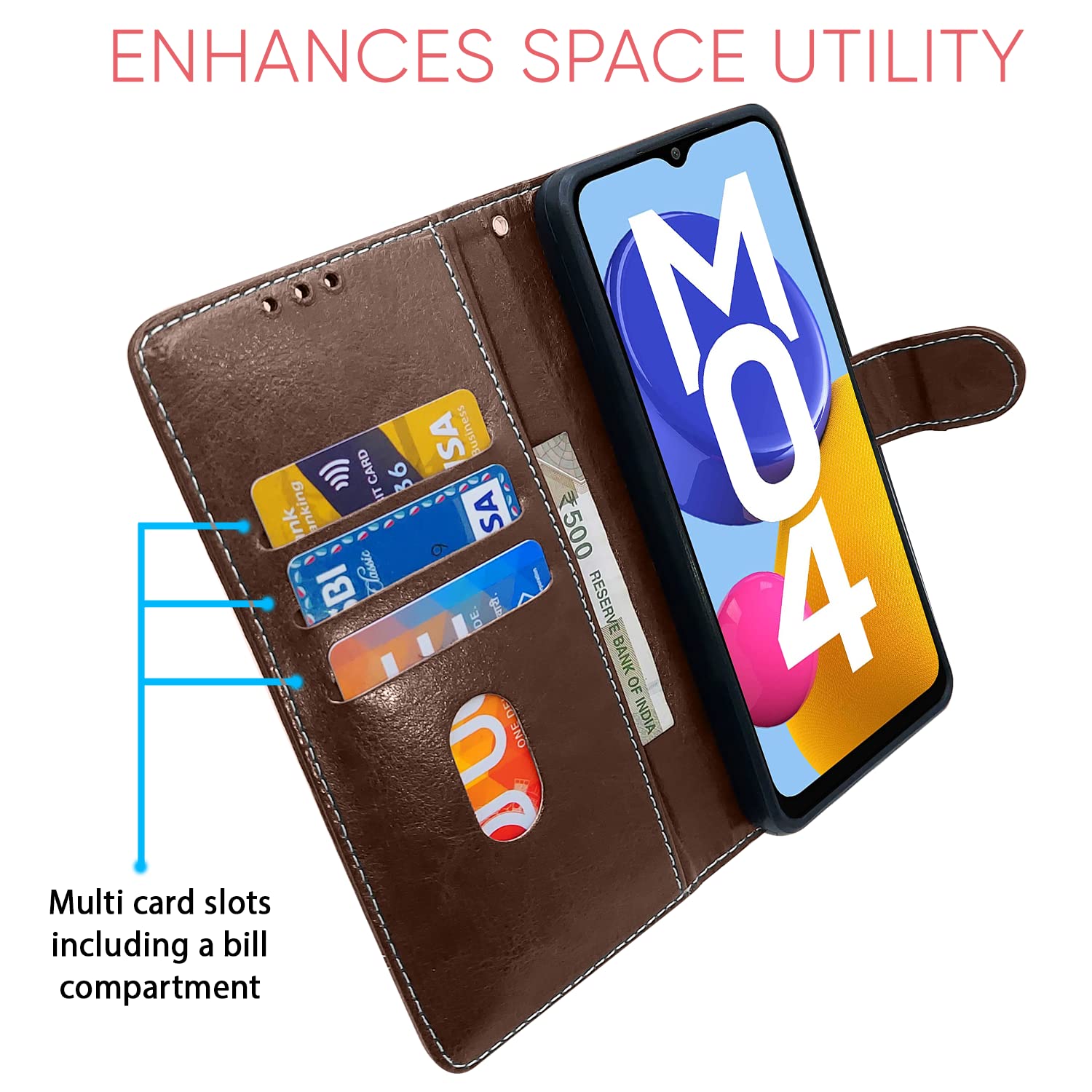 Samsung M04/F04/A04e Magnetic flip case in brown & coffee by Pikkme – photo 3