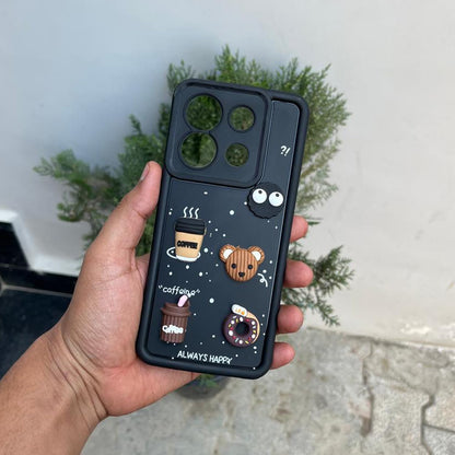 Pikkme Redmi Note 13 Pro 5G / Poco X6 5G Cute Fun Cartoon 3D Bear Coffee Back Cover (Black)