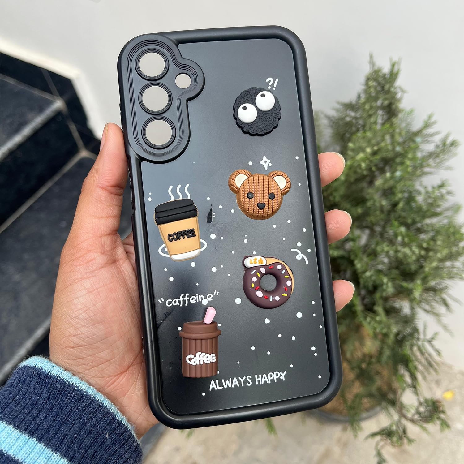 Pikkme Samsung Galaxy A15 4G / A15 5G Cute Fun Cartoon 3D Bear Coffee Back Cover (Black)