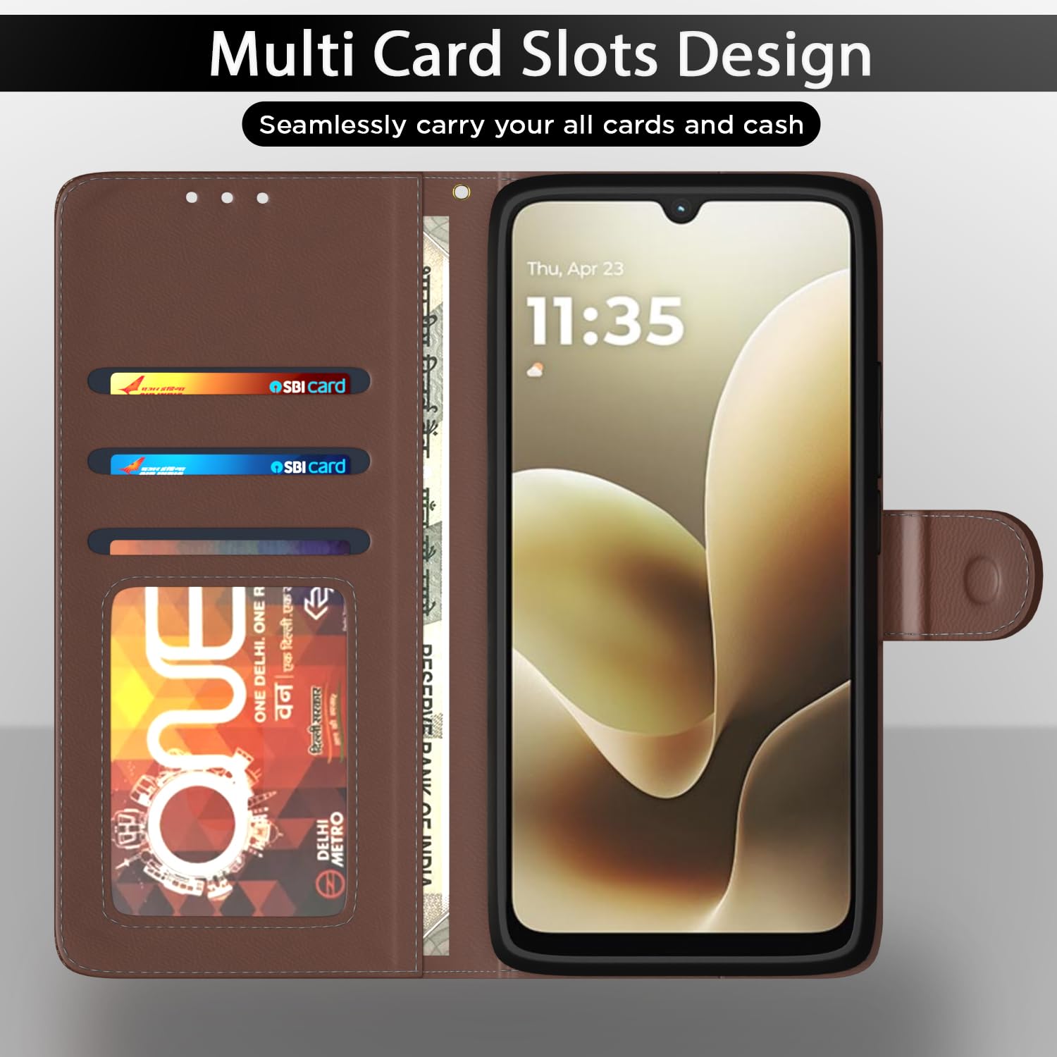 Tan Wallet mobile flip cover for Moto G06 Power – Pikkme – photo 5