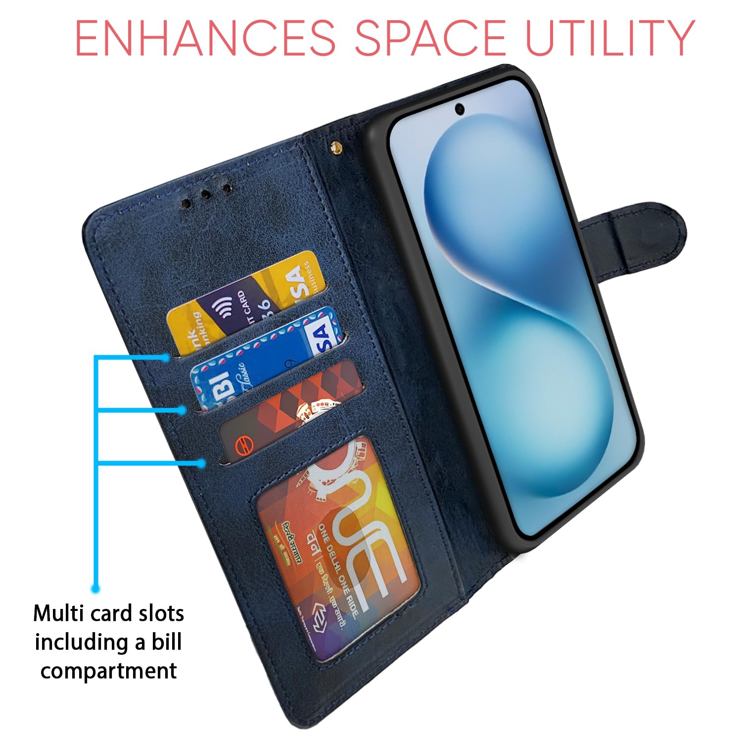 Vivo V60/T4 Pro 5G wallet flip cover in navy & light blue by Pikkme – photo 5