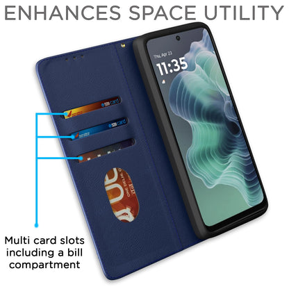 Pikkme Motorola Moto G35 5G Premium Leather Magnetic Flip Cover (Blue)
