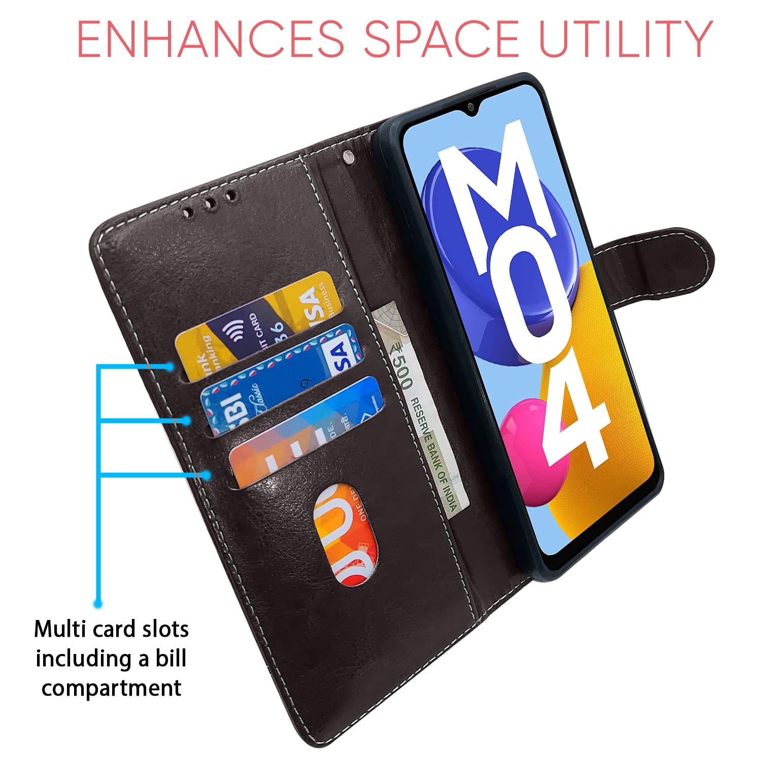 Pikkme coffee & brown wallet flip cover for Samsung M04/F04/A04e – photo 3
