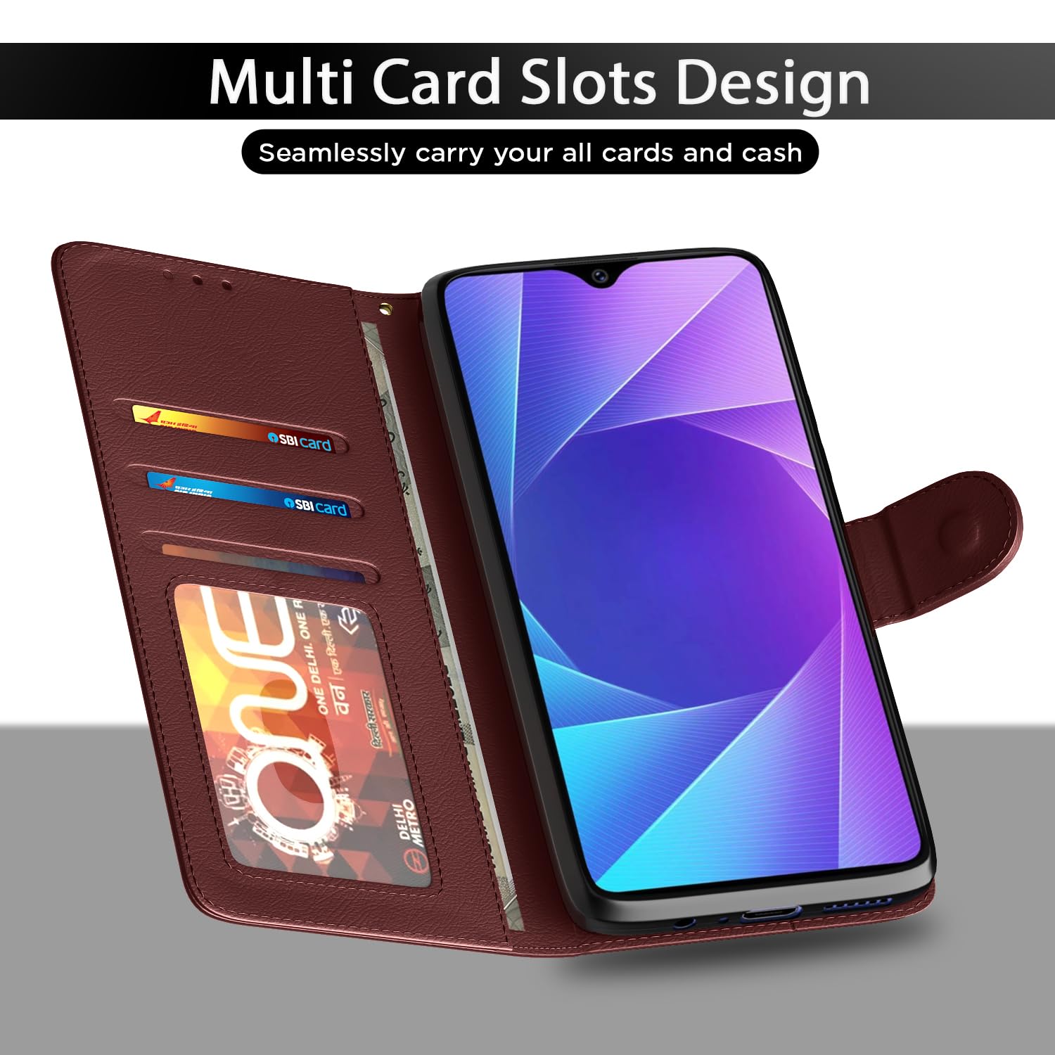 Vivo Y91/Y93/Y95 Wallet flip cover in brown by Pikkme – photo 5