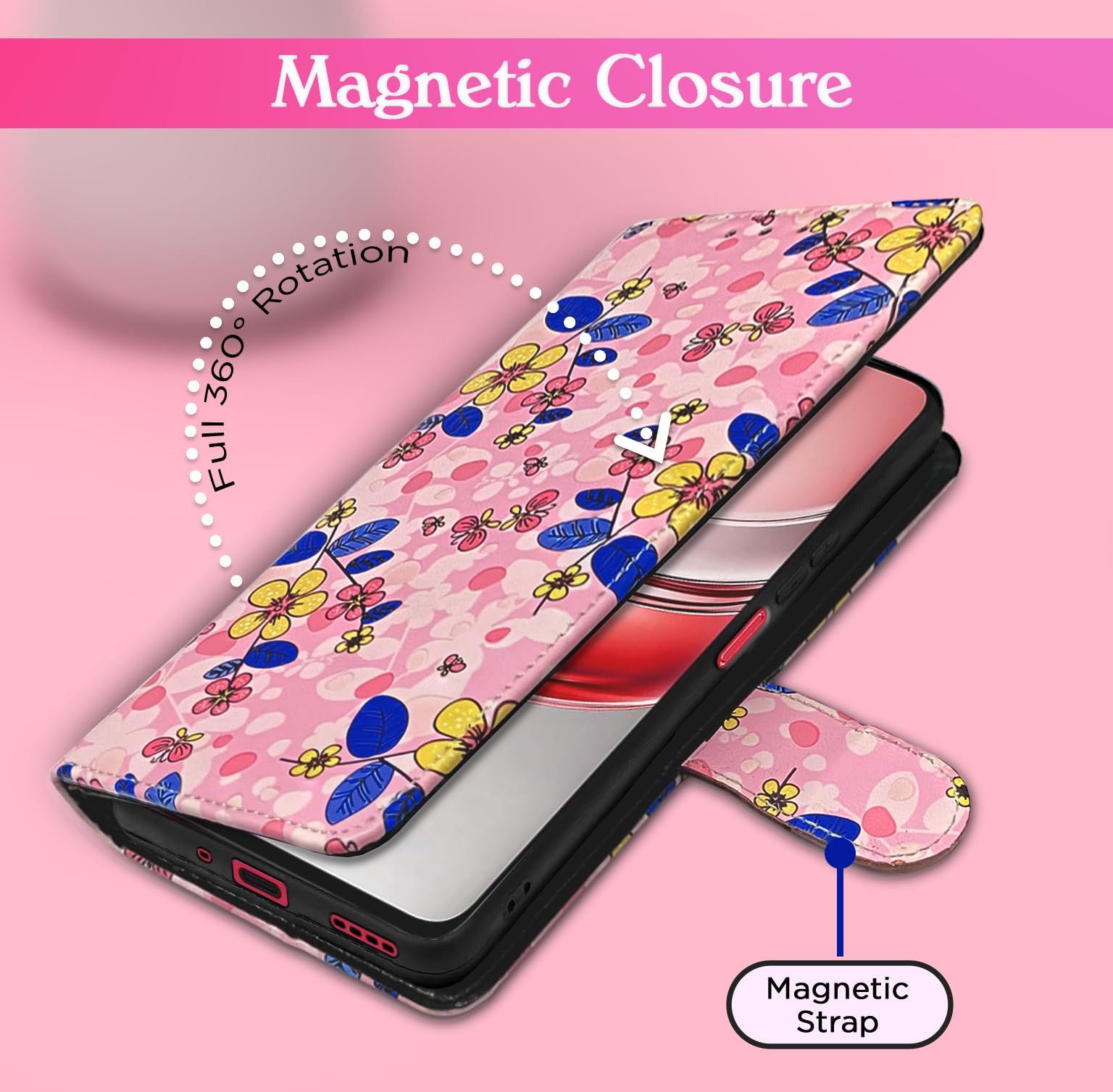 Pink flower Wallet wallet flip cover for Realme Narzo 80x/P3x/14X 5G – Pikkme – photo 6