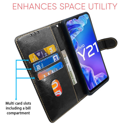 Vivo Y21 2021/Y33s Magnetic mobile flip cover in black & brown by Pikkme – photo 3