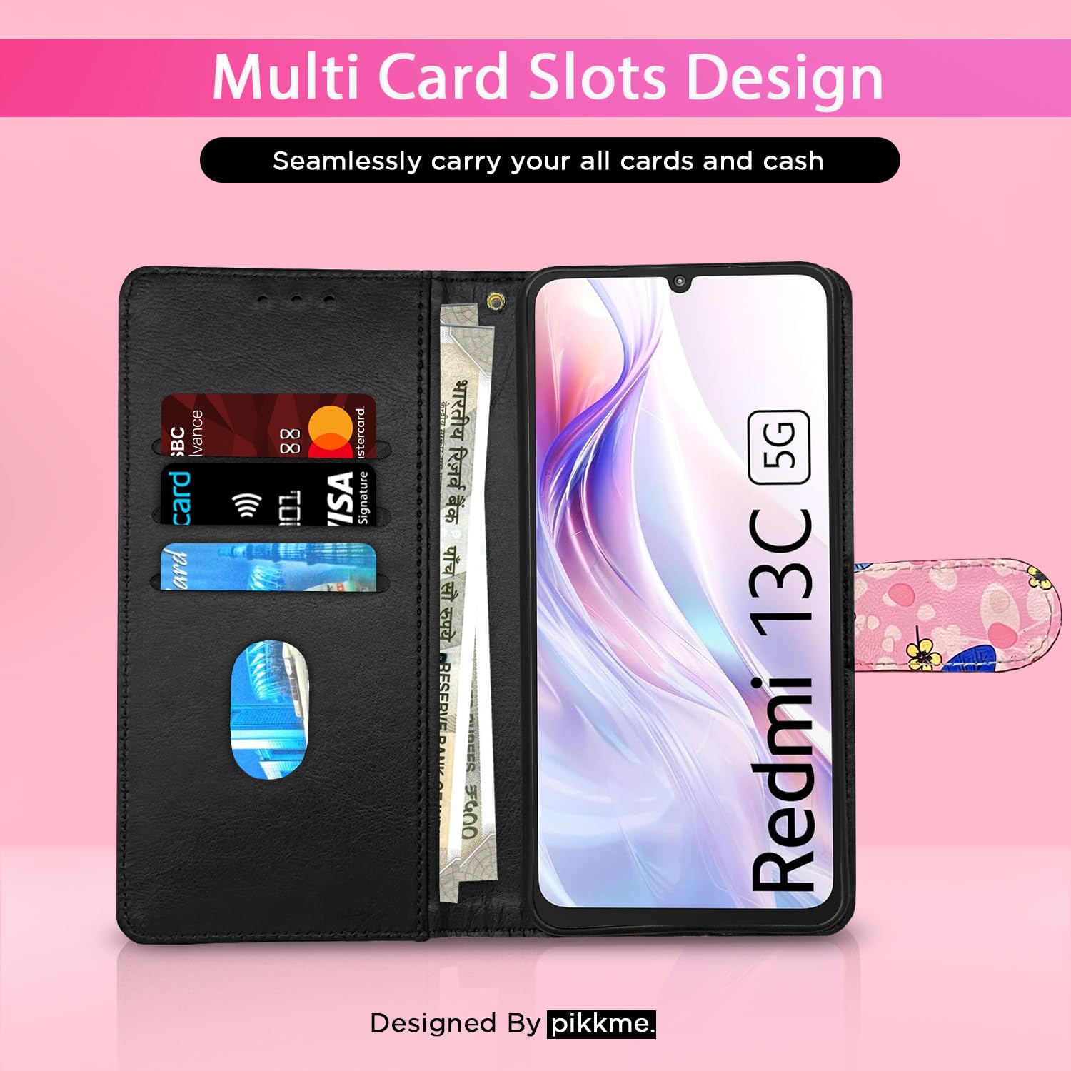 Pikkme pink flower Wallet flip case for Redmi 13C 5G – photo 2