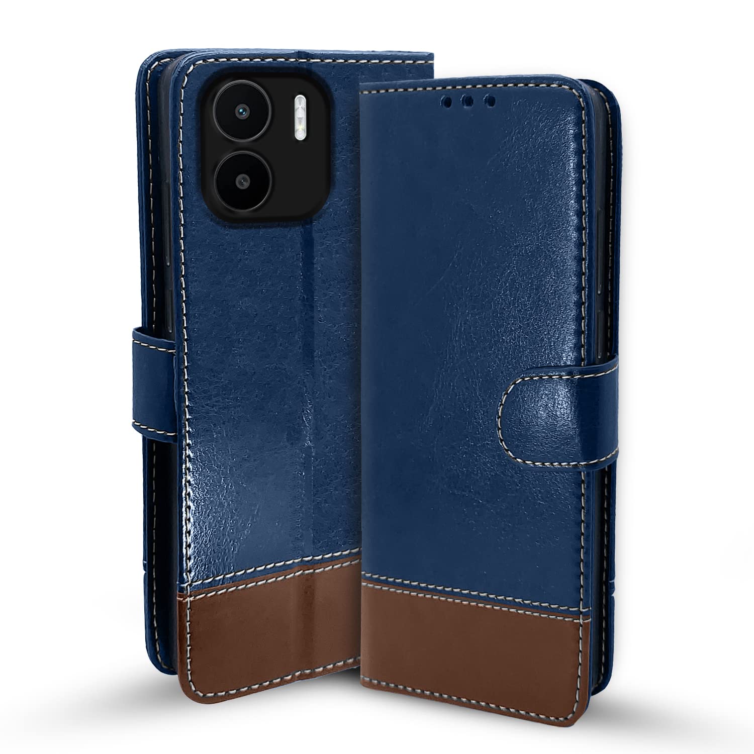 Redmi A1/A2 Magnetic mobile flip cover in blue & brown by Pikkme