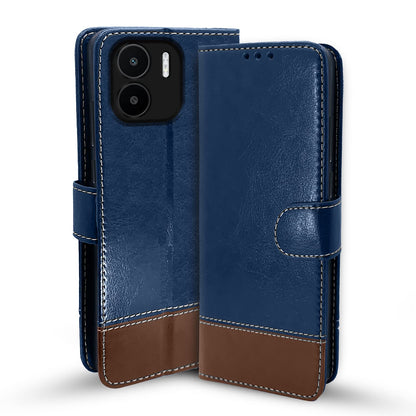 Redmi A1/A2 Magnetic mobile flip cover in blue & brown by Pikkme