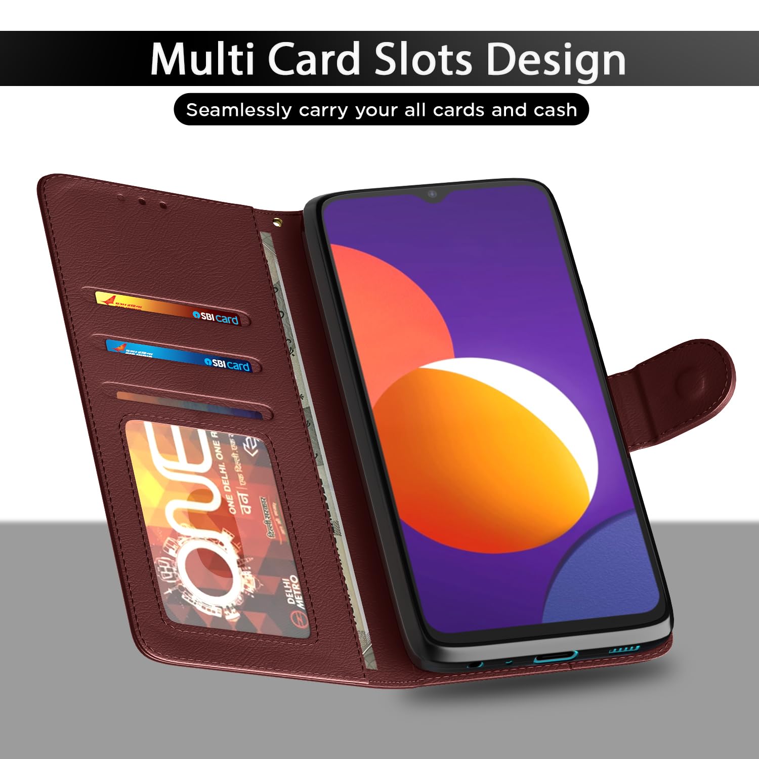 Pikkme Samsung Galaxy M12 / F12 / A12 Vintage Flip Cover |  Brown
