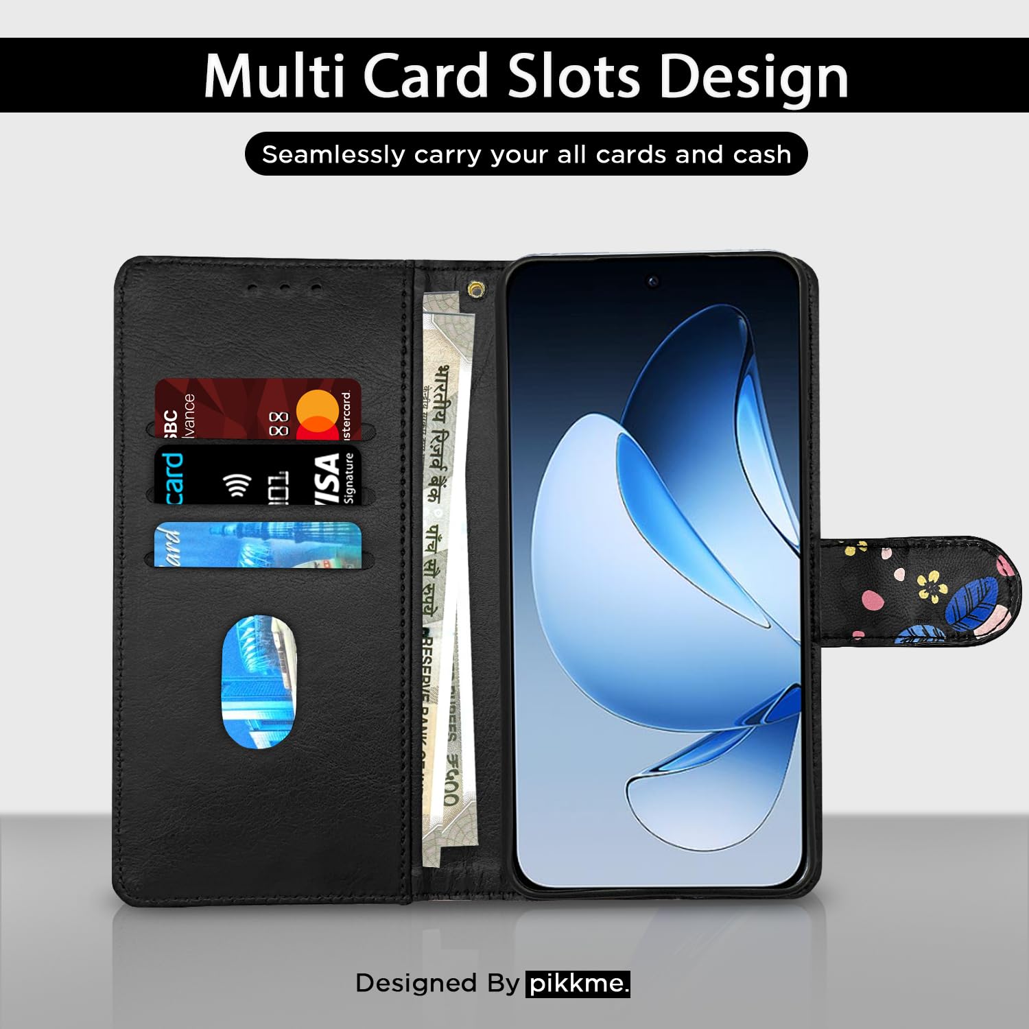 Pikkme black flower flip cover for Oppo Reno 13 5G – photo 2