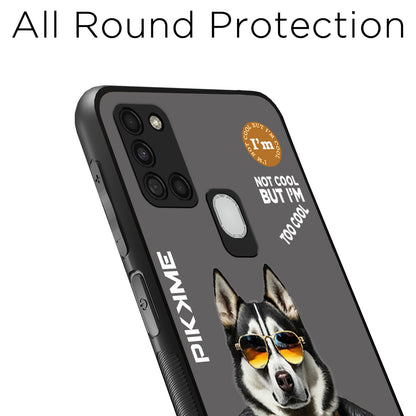 Pikkme Back Cover Pc Tpu + Printed Cool Funky Stylish Grey Dog Swag Raised Edges Camera Protection |Bumper Case For Samsung Galaxy A21S (Design 02)