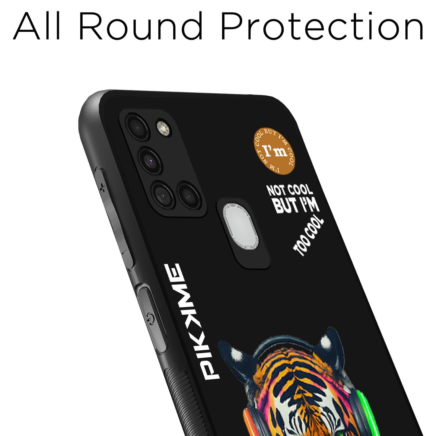 Pikkme Back Cover Pc Tpu + Printed Cool Funky Stylish Black Tiger Swag Raised Edges Camera Protection |Bumper Case For Samsung Galaxy A21S (Design 06)