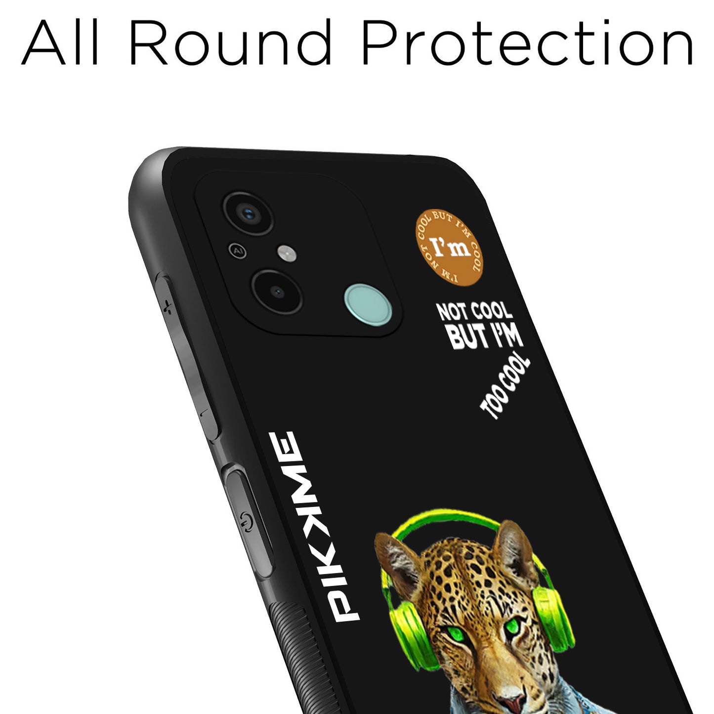 Pikkme Back Cover Pc Tpu + Printed Cool Funky Stylish Black Leopard Swag Raised Edges Camera Protection |Bumper Case For Redmi 12C (Design 03)