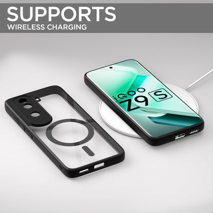 Pikkme Vivo V40e / iQOO Z9s 5G Eagle 2 Mag-Safe Shockproof Hard Transparent Back Cover (Black)