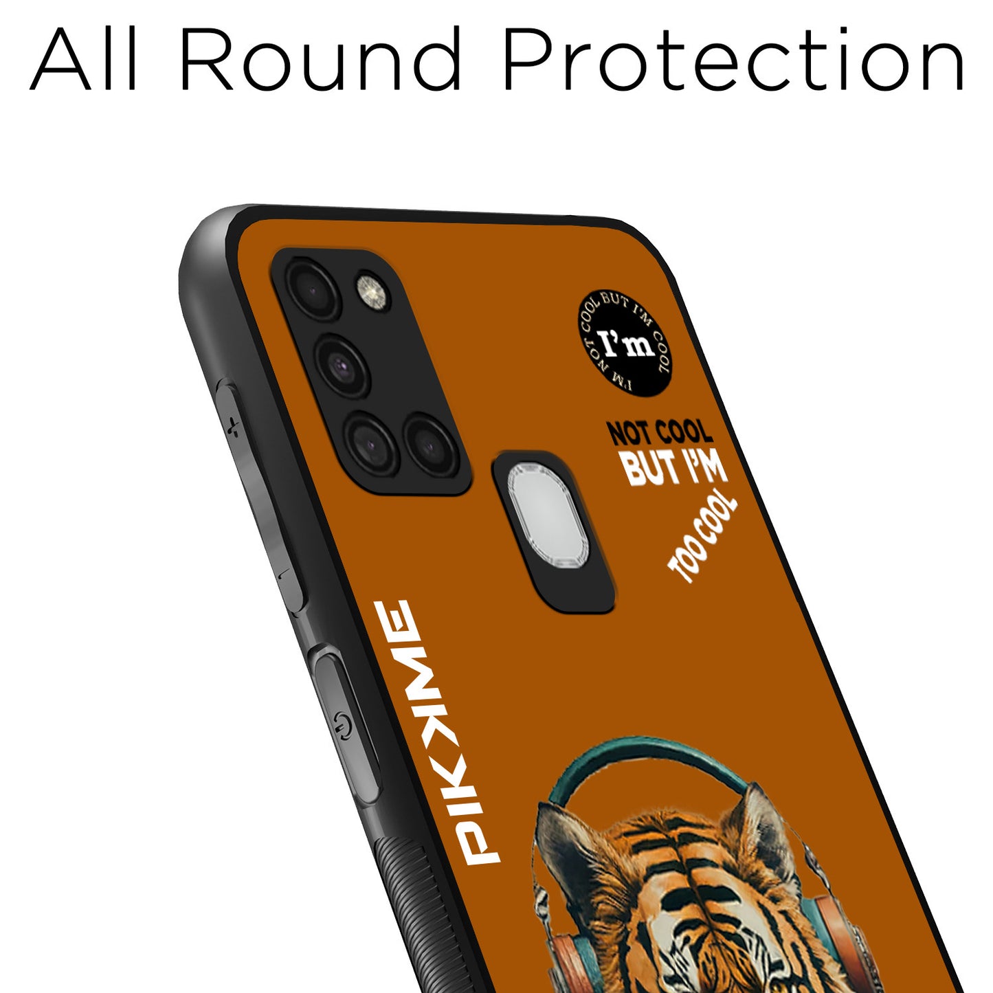 Pikkme Back Cover Pc Tpu + Printed Cool Funky Stylish Brown Tiger Swag Raised Edges Camera Protection |Bumper Case For Samsung Galaxy A21S (Design 09)