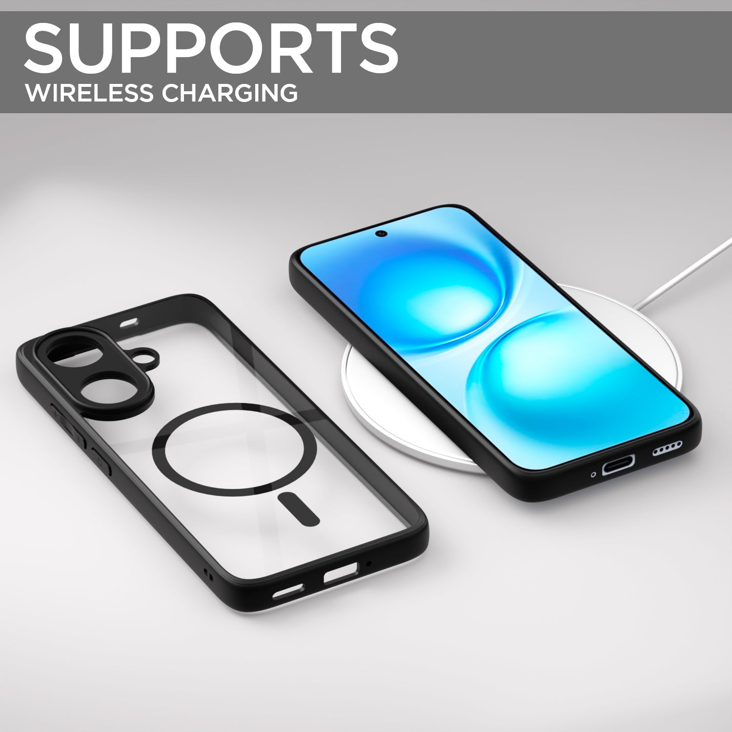 Pikkme Vivo V60 Lite 5G Eagle 2 Mag-Safe Shockproof Hard Transparent Back Cover (Black)