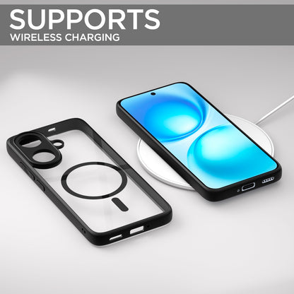 Pikkme Vivo V60 Lite 5G Eagle 2 Mag-Safe Shockproof Hard Transparent Back Cover (Black)