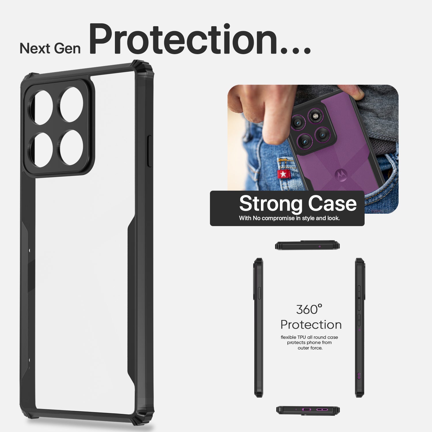 Pikkme Motorola Moto edge 60 Pro 5G Pro Eagle Crystal Clear Transparent Back Cover (Black)