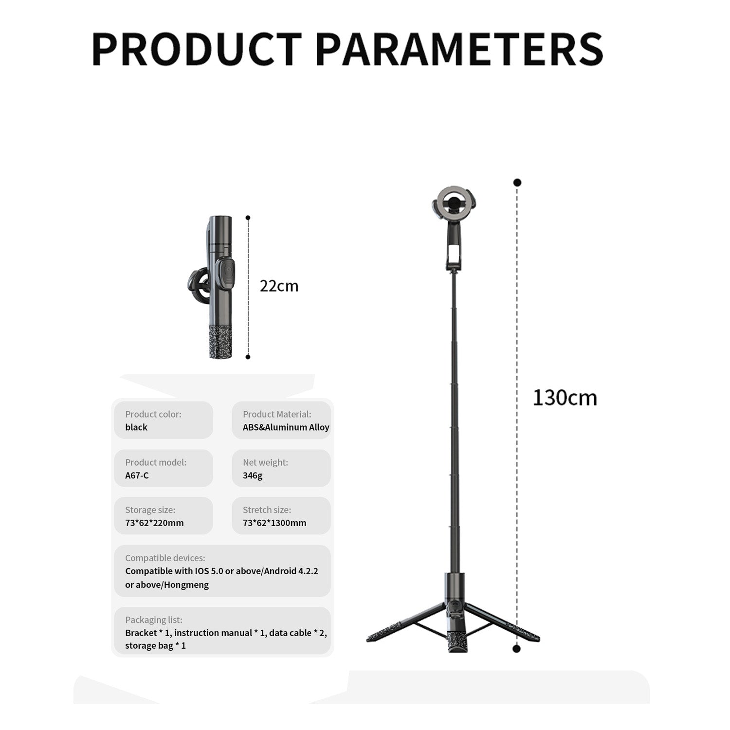 Pikkme Wireless Selfie Stick Tripod with Bluetooth Remote & Phone Holder