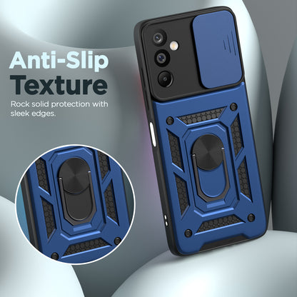 Pikkme Samsung Galaxy M16 5G Sliding Camera Shield & Stand D10 Tough Armor Back Cover (Blue)