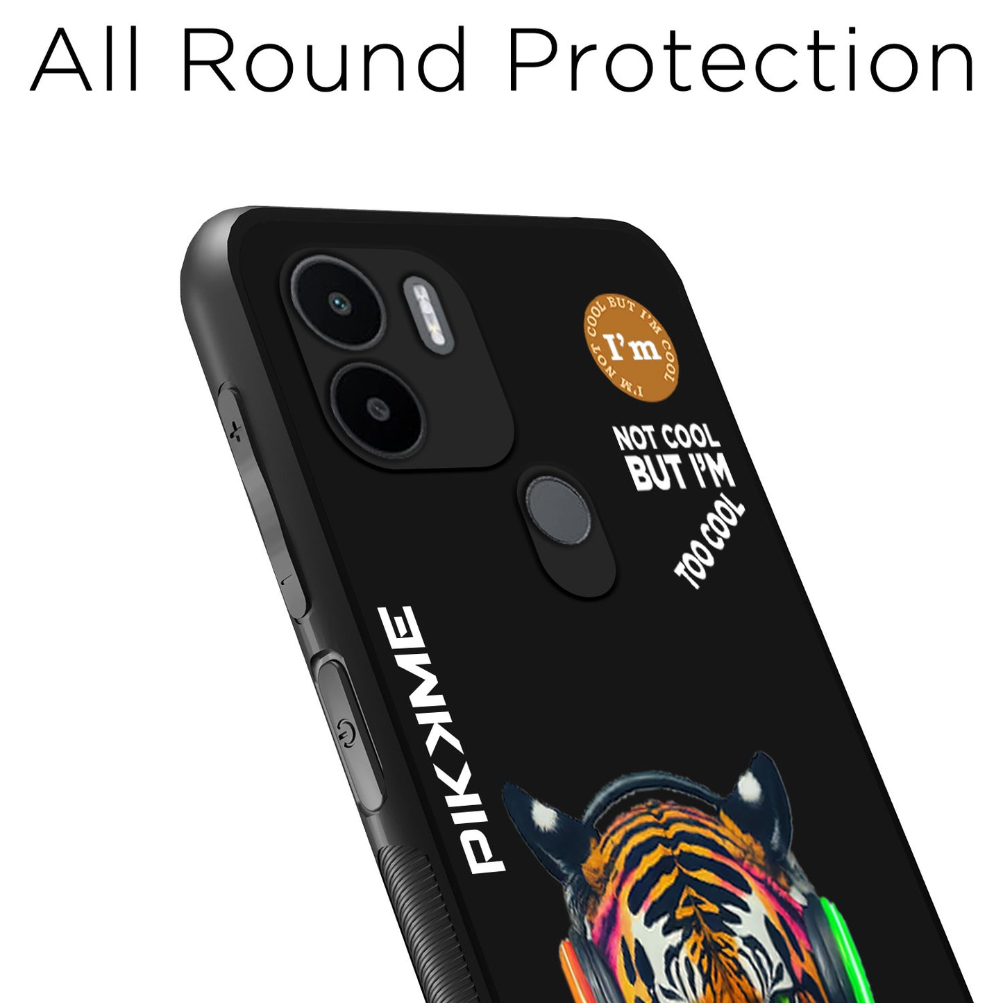 Pikkme Back Cover Pc Tpu + Printed Cool Funky Stylish Black Tiger Swag Raised Edges Camera Protection |Bumper Case For Redmi A1 Plus (Design 06)