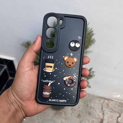 Pikkme Vivo Y300 5G Cute Fun Cartoon 3D Bear Coffee Back Cover (Black)