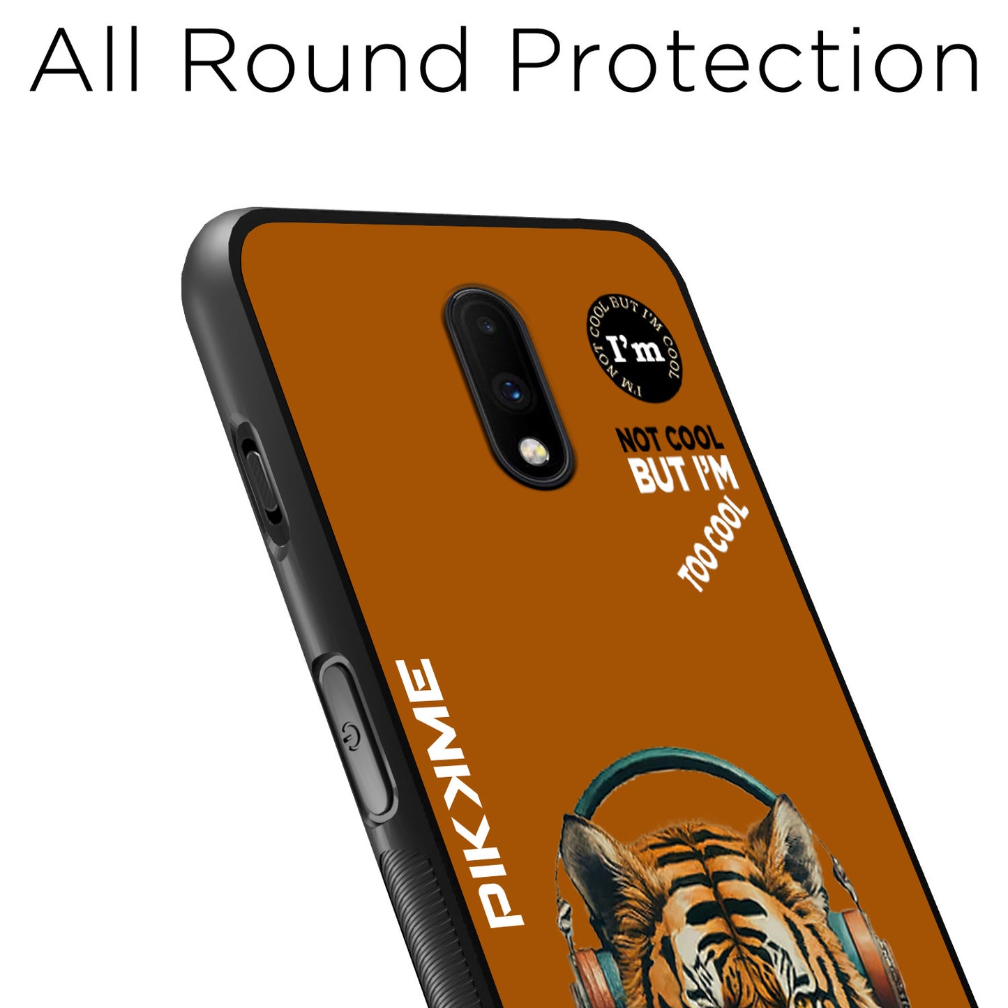 Pikkme Back Cover Pc Tpu + Printed Cool Funky Stylish Brown Tiger Swag Raised Edges Camera Protection |Bumper Case For OnePlus 7 (Design 09)