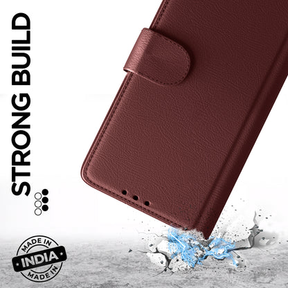 Pikkme Realme C71 5G Premium Leather Finish Vintage Flip Cover (Brown)