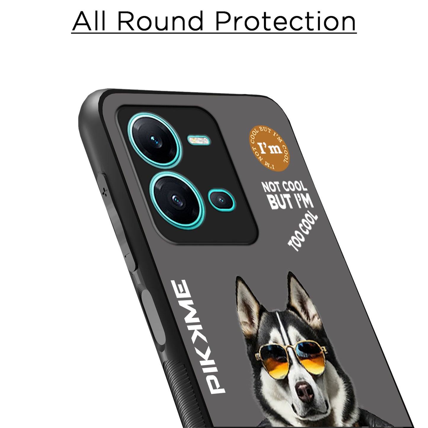 Pikkme Back Cover Pc Tpu + Printed Cool Funky Stylish Grey Dog Swag Raised Edges Camera Protection |Bumper Case For Vivo V25 5G (Design 02)