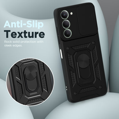 Pikkme Redmi 15 5G Sliding Camera Shield & Stand D10 Tough Armor Back Cover (Black)