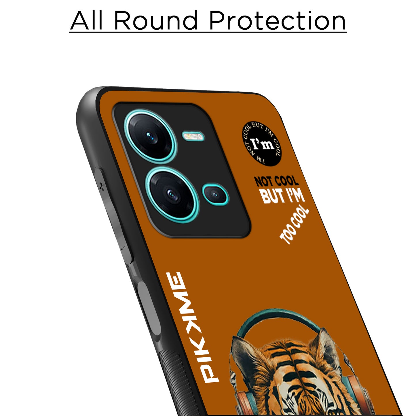 Pikkme Back Cover Pc Tpu + Printed Cool Funky Stylish Brown Tiger Swag Raised Edges Camera Protection |Bumper Case For Vivo V25 5G (Design 09)