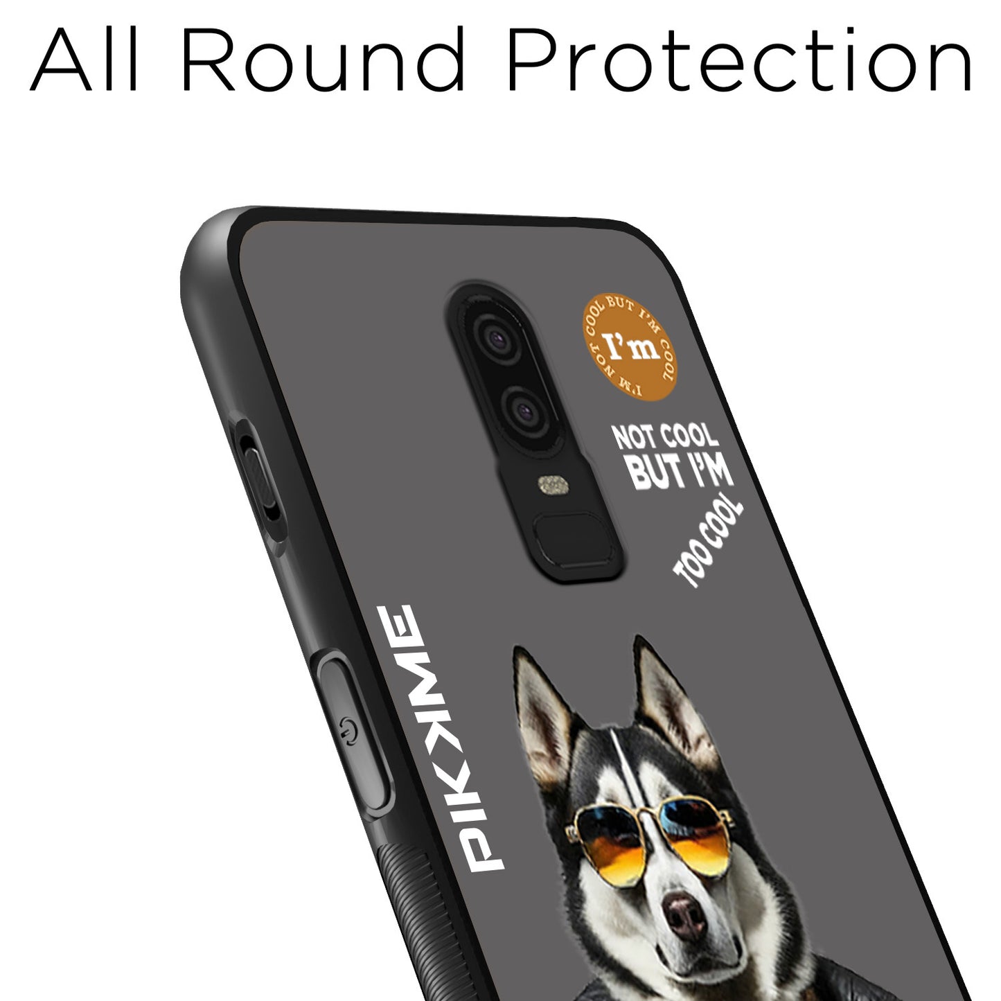 Pikkme Back Cover Pc Tpu + Printed Cool Funky Stylish Grey Dog Swag Raised Edges Camera Protection |Bumper Case For OnePlus 6 (Design 02)