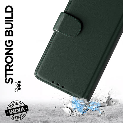 Pikkme Realme C85 5G Premium Leather Finish Vintage Flip Cover (Green)
