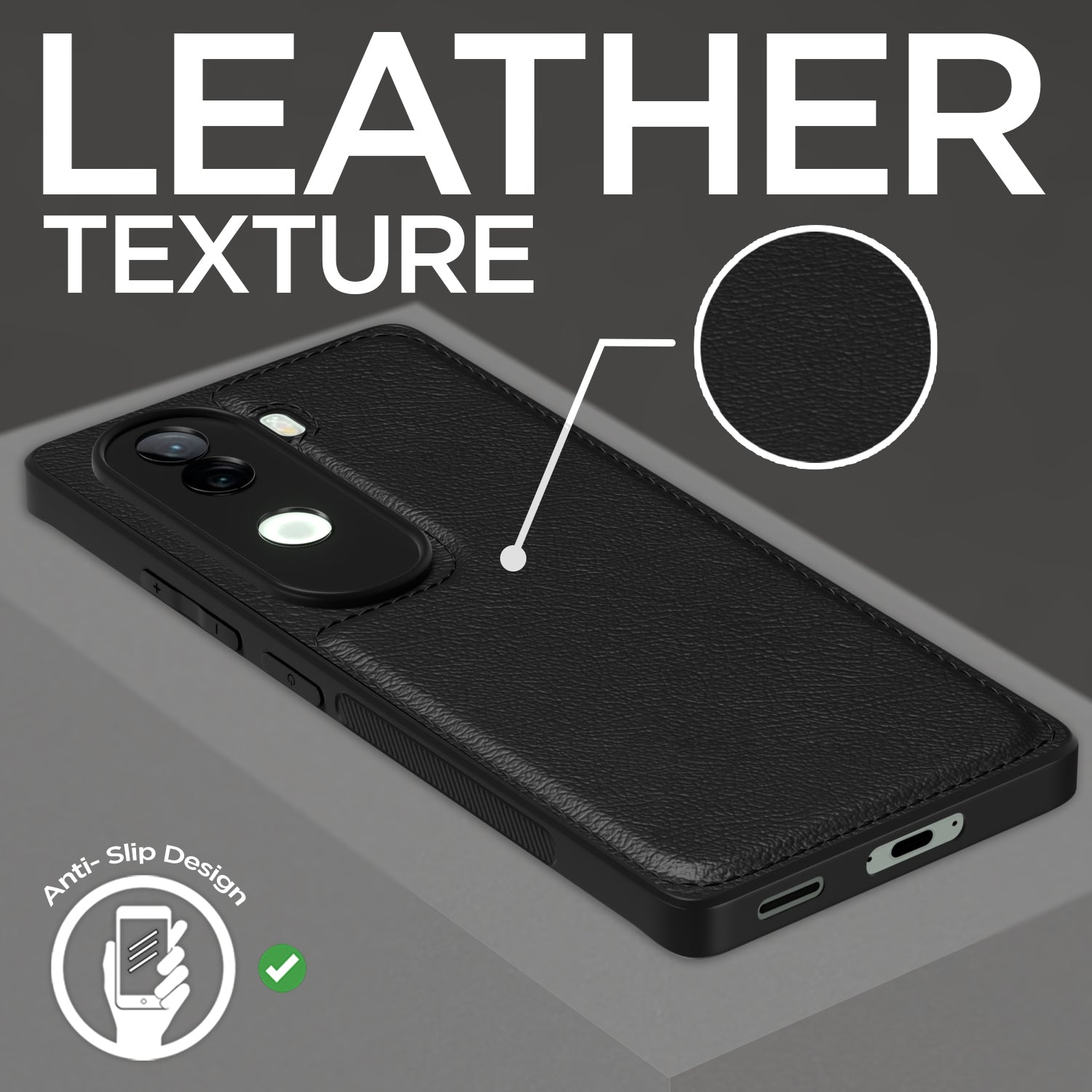 Pikkme Vivo V40e / iQOO Z9s 5G Leather Back Case | Black