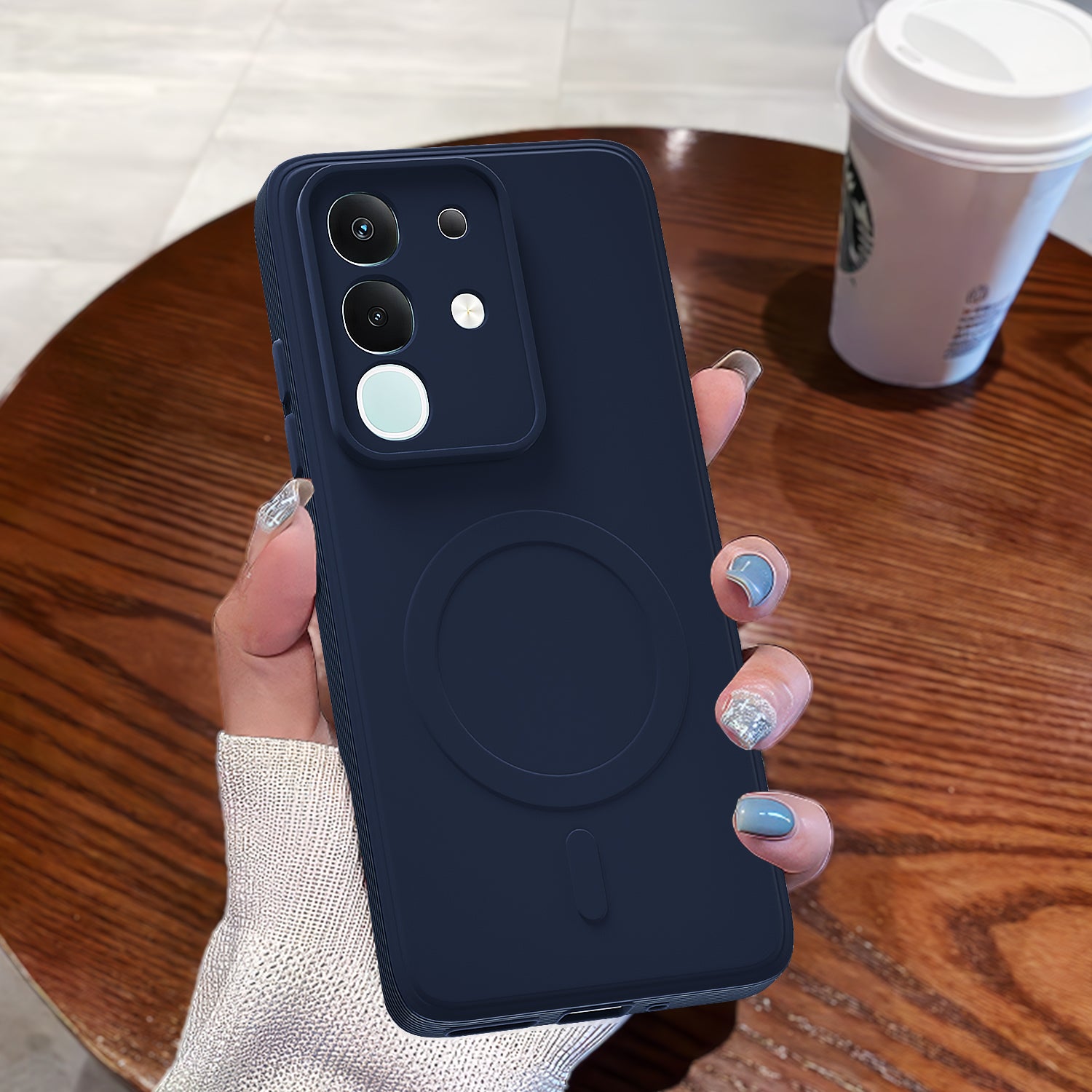 Pikkme Vivo T4x 5G / iQOO Z10x 5G / Vivo Y31 Pro 5G Matte Silicone Mag-Safe Style logo (not mag-safe compatible) Back Cover (Blue)