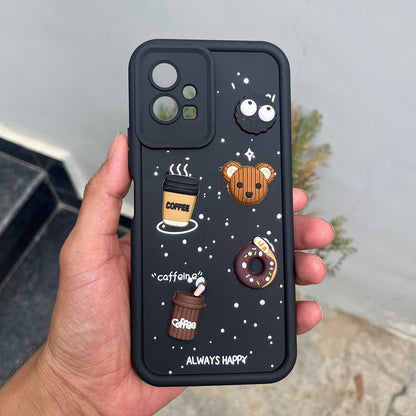 Pikkme Vivo T1 5G / Vivo Y75 5G / IQOO Z6 5G Cute Fun Cartoon 3D Bear Coffee Back Cover (Black)